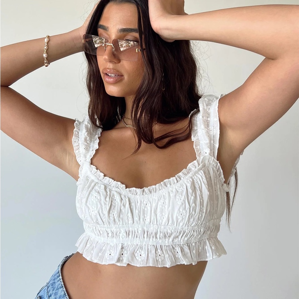 Princess Polly White Eyelet Ruffle Crop Top